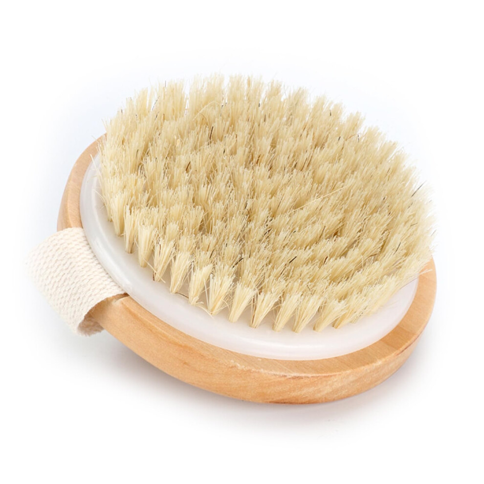 Natural Bristle Body Brush for Deep Exfoliation and Lymphatic Drainage with Wooden Handle