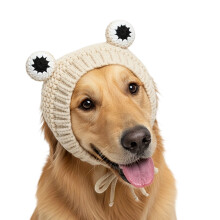 Chapeau tricoté pour animaux de compagnie, tissu épais et-blanc