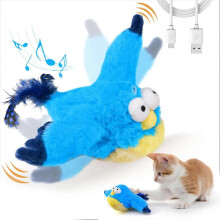 (Blue Bird) Interactive Cat Toys Rechargeable Chirping Flapping Bird with Catnip Indoor Dogs Cats Touch Activated Squeak Plush Pet Toy Gift