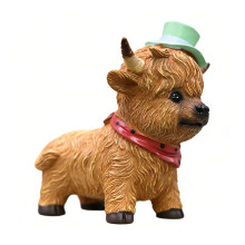 Cute High Land Cow Statue Resin Scottish Calf Gnomes-hat calf