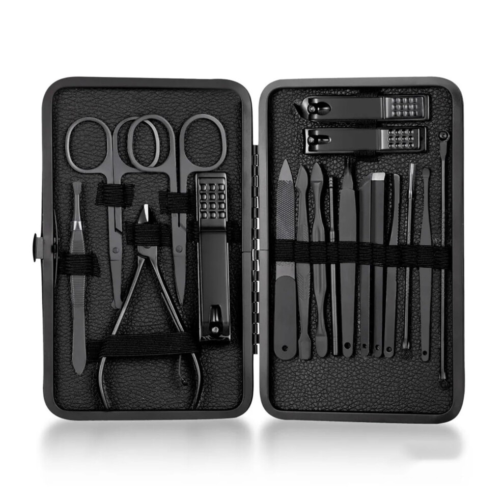 Nail Clippers Set with Precise Stainless Steel Blades, Travel Manicure Pedicure Kit, Black