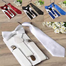 (W) 3PCS Children Boys Kids Suspenders Tie Bowtie Set 3 Clip-on Elastic Adjustable Braces Straps Clothing Accessories