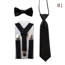 (B) 3PCS Children Boys Kids Suspenders Tie Bowtie Set 3 Clip-on Elastic Adjustable Braces Straps Clothing Accessories
