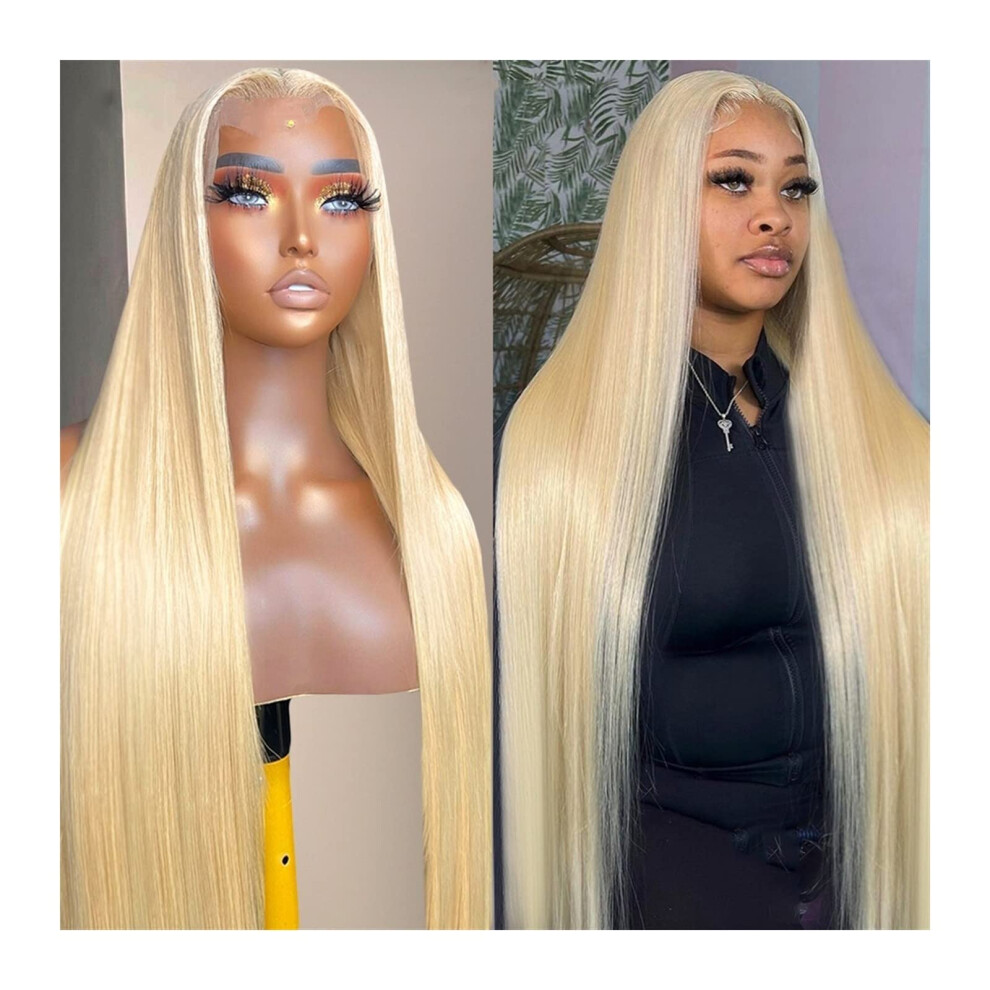 Unisex Blonde Human Hair Lace Front Wig 613 Straight Brazilian Remy With Transparent Lace And Natural Hairline