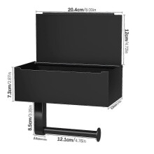 Toilet Paper Holder Black, Toilet Paper Holder with Wet Wipe Box, Toilet Roll Holder, Toilet Paper Holder with Shelf for Bathroom, Self-Adhesive