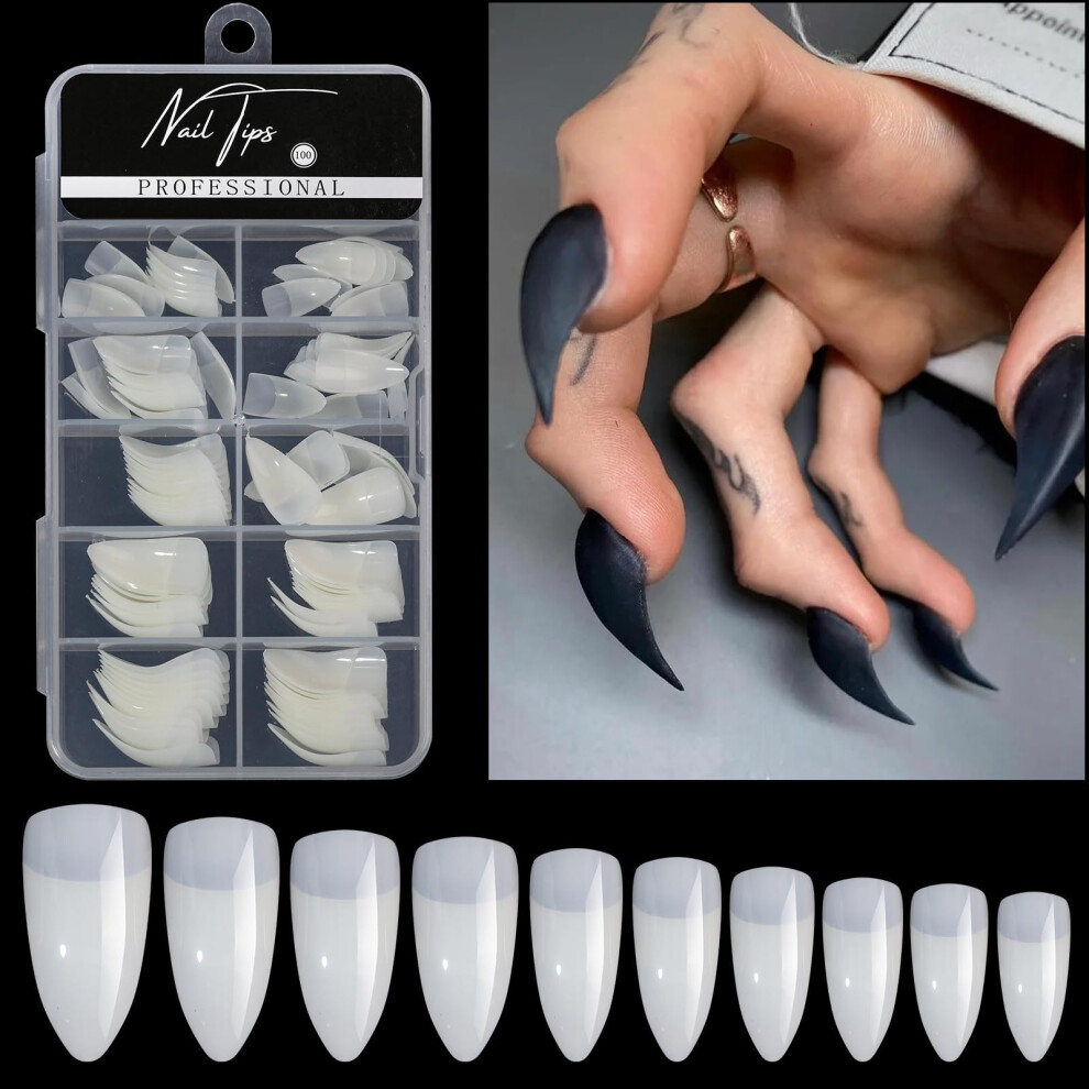 Eagle Claw Shaped Fake Nail Tips 100PCS Curved Press On Nails for Cosplay and Halloween Wear