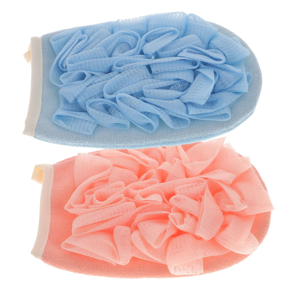 Blue/Pink Exfoliating Bath Gloves Doublesided Soft Rayon Mitts For Dead Skin Removal And 2Pcs