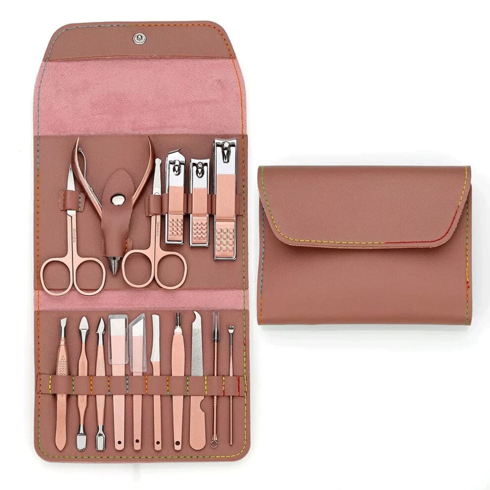 Manicure Pedicure Set 16P Professional Stainless Steel Grooming Kit with Travel Case