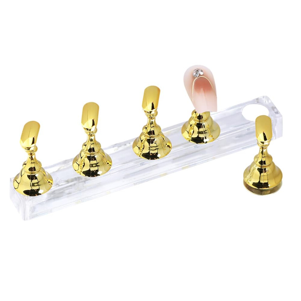 Gold Magnetic Nail Art Display Stand With Stable Base For Press On Nails Practice And Salon Training