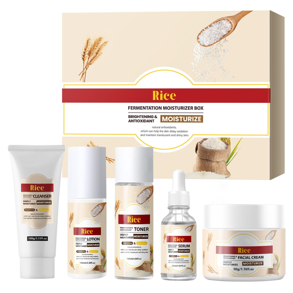 Cream Rice Water Skincare Set With Cleanser Toner Serum Lotion Hydrating Brightening Gift Kit
