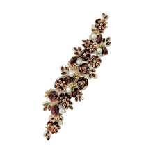 Floral Embroidered Applique Sewing on Rhinestones Flower-Coffee
