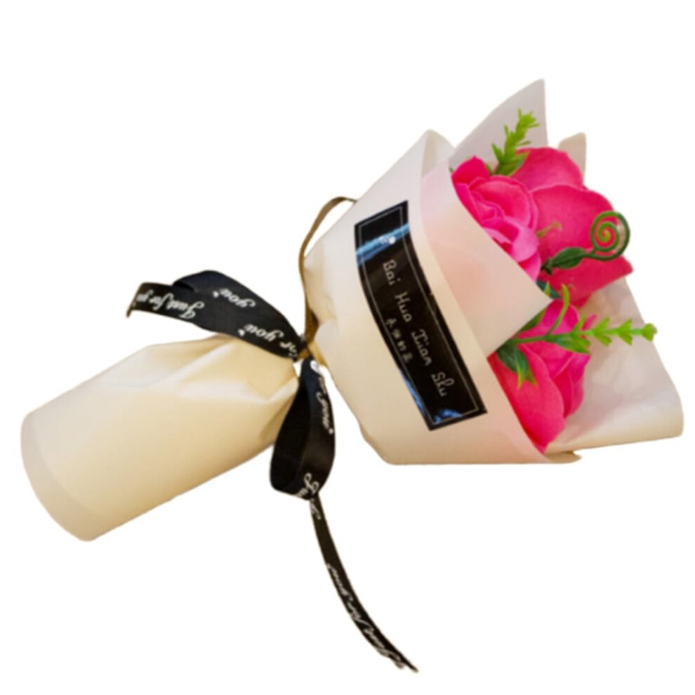 Soap Flower Bouquet with Longlasting Fragrance, Realistic Dark Pink Artificial Roses Gift for Her