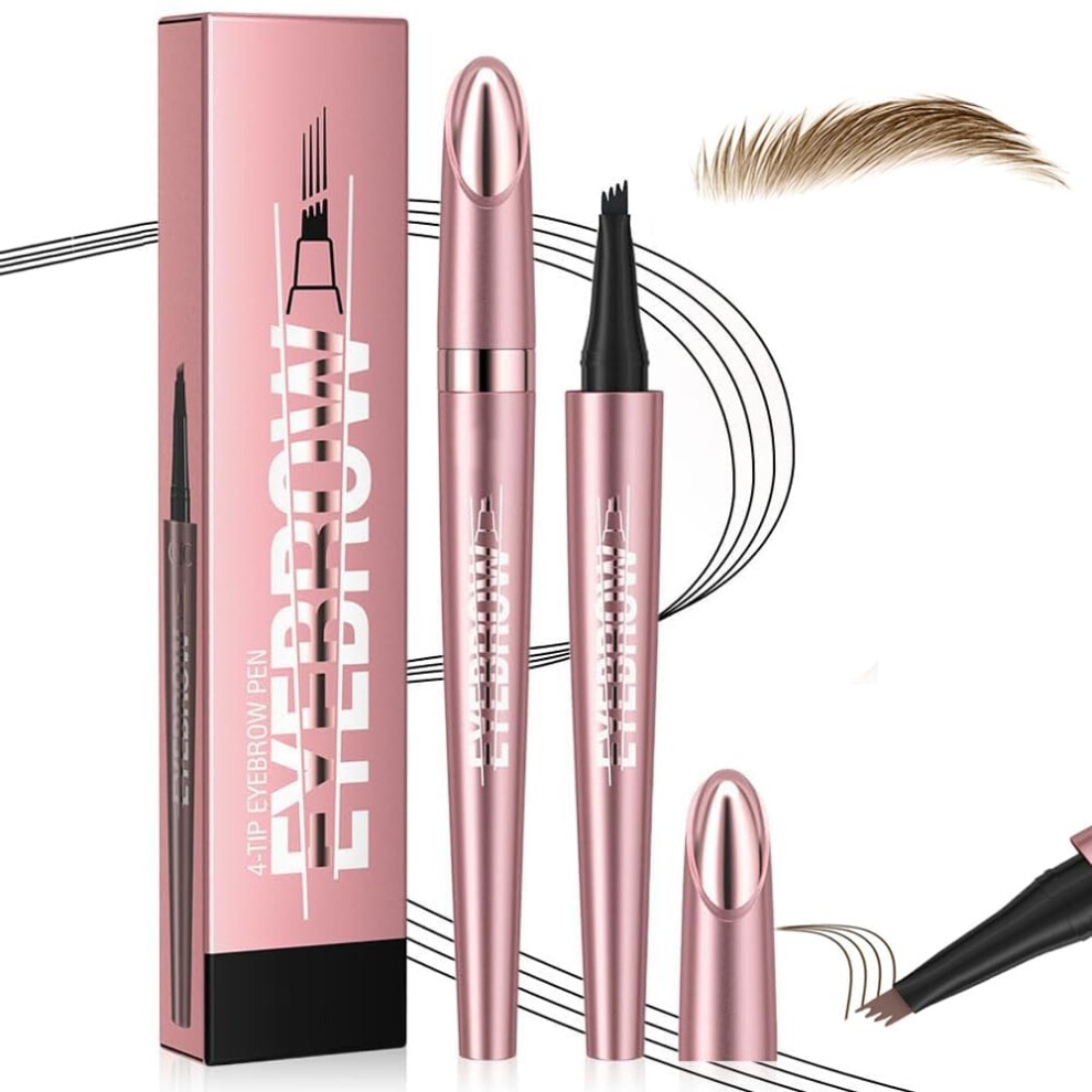 Microblading Eyebrow Pen Light Brown Waterproof Long Lasting 4 Fork Tip Natural Hairlike Strokes