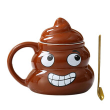 (C) Naughty Prank Poop Ceramics Mug with Spoon Multi-Purpose Water Drinking Cup for Women Men