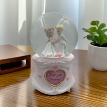 1pc Glam Style Wedding Themed Glass Ball Music Box, Glass Tabletop Decor with LED Lights and Snowfall Effect, English