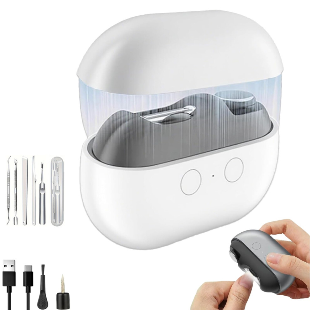 Light/White Electric Nail Clipper With Led 2In1 Rechargeable Trimmer And Polisher For Seniors