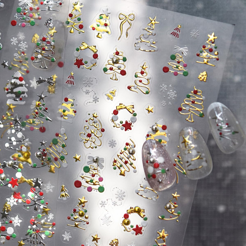 Christmas Nail Art Stickers 5D Embossed Xmas Tree Snowflake Decals Self Adhesive Holiday DIY Manicure