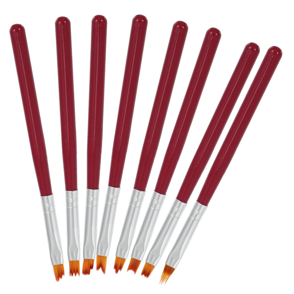 Red 8Pcs Professional Gel Nail Art Brush Set With Drawing Pens For Precise French Tips