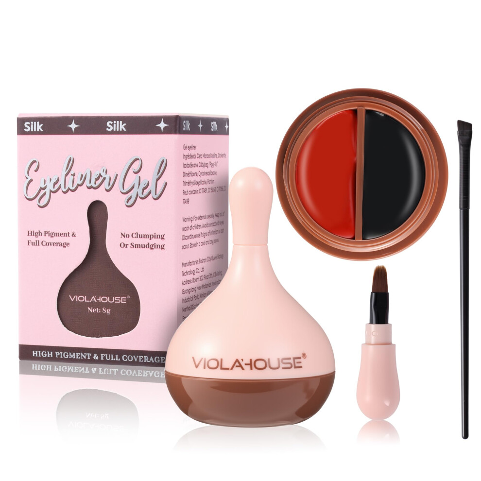 Dual Color Gel Eyeliner Waterproof Long Wear Smudge Proof with Brush Black Red 8g
