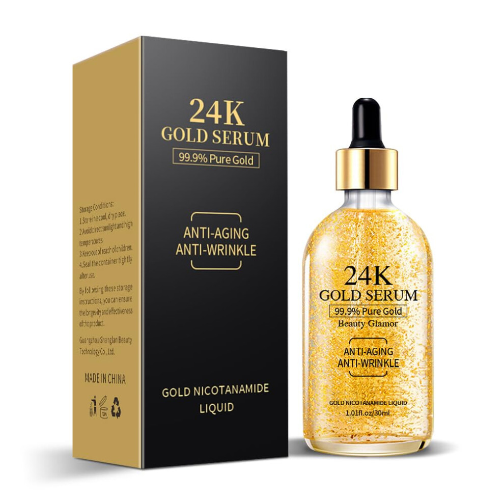 24K Face Serum Anti Aging Collagen Booster With Hyaluronic Acid For Spots And Radiance Gold/Dark