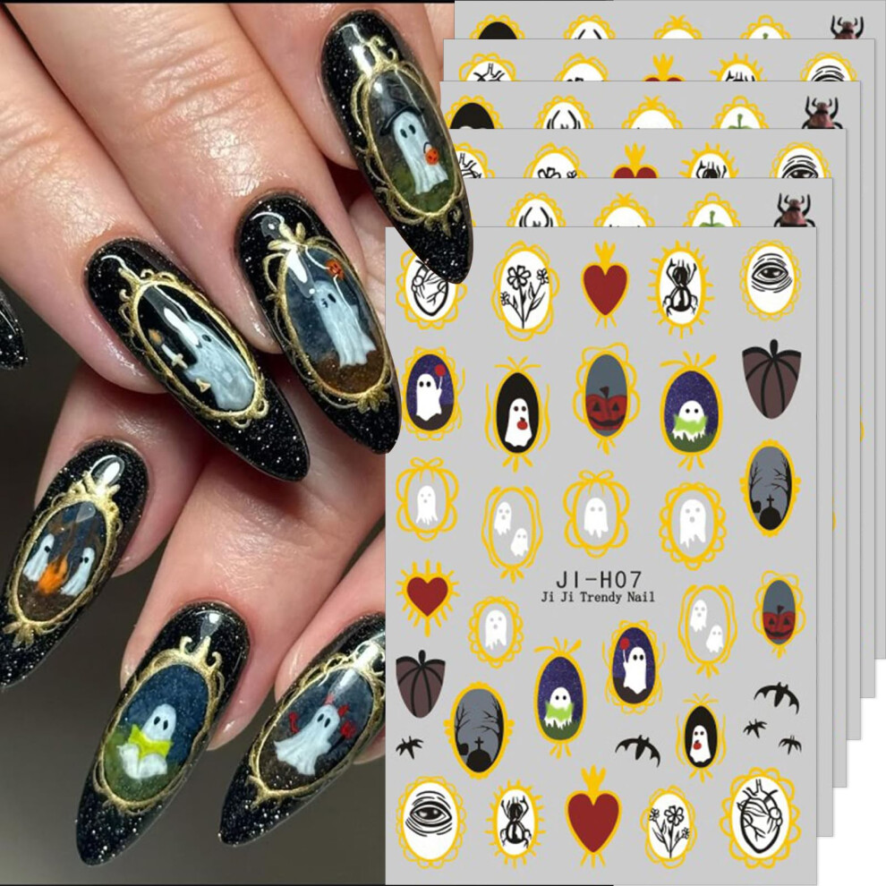 Halloween Nail Stickers 6PCS 3D SelfAdhesive Ghost Nail Decals Spooky Vinyl for DIY Manicure
