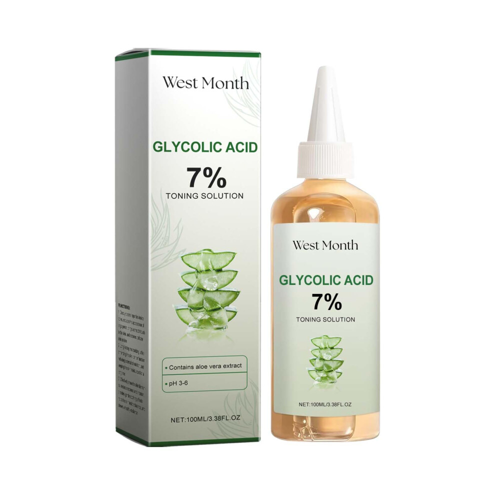 Glycolic Acid 7% Exfoliating Face Toner with Aloe Vera and Hyaluronic Acid, Hydrating Pore Refining Solution for All Skin Types, 3.38 fl oz