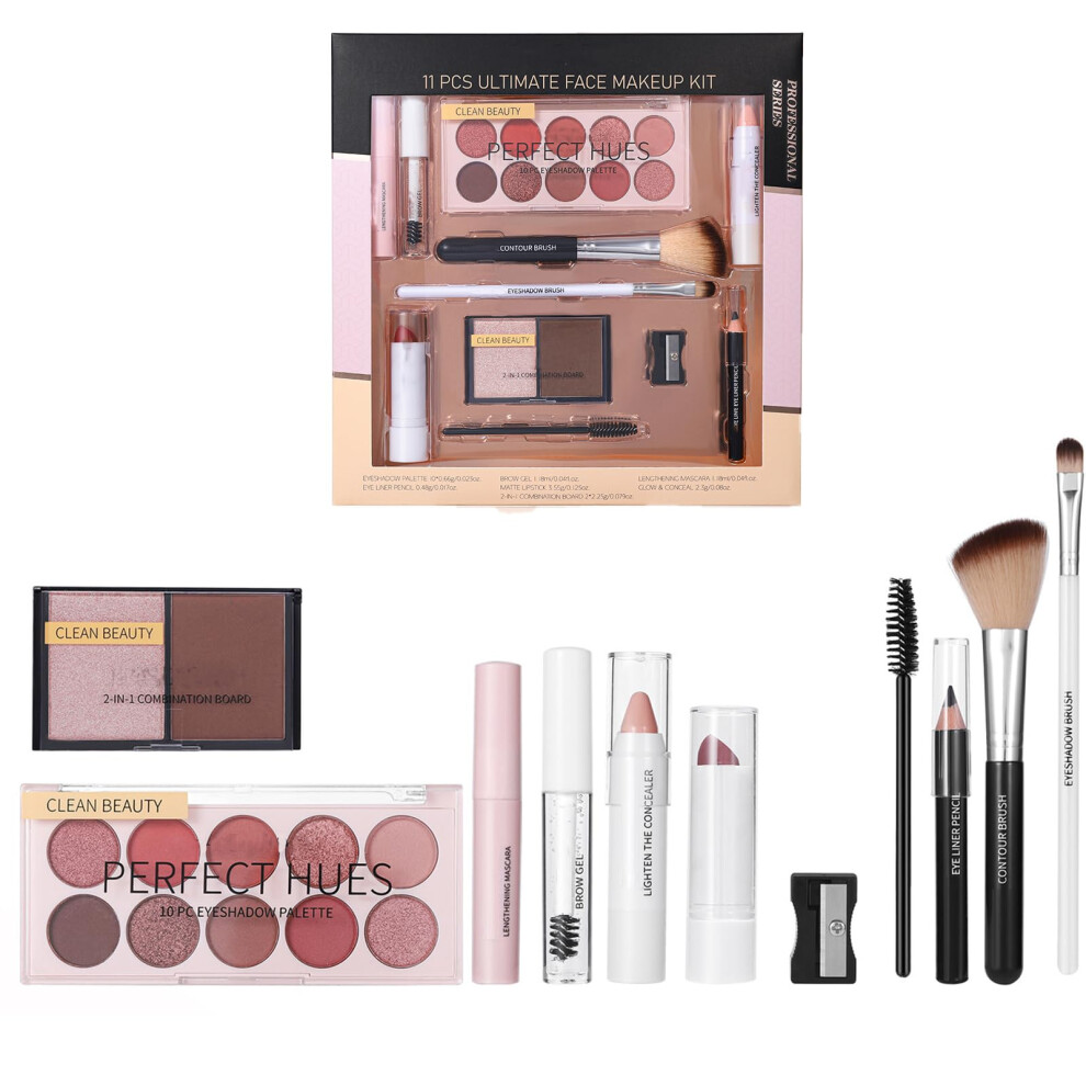 11PCS AllinOne Makeup Kit for Women and Teens with Eyeshadow, Lipstick, Brushes, and More