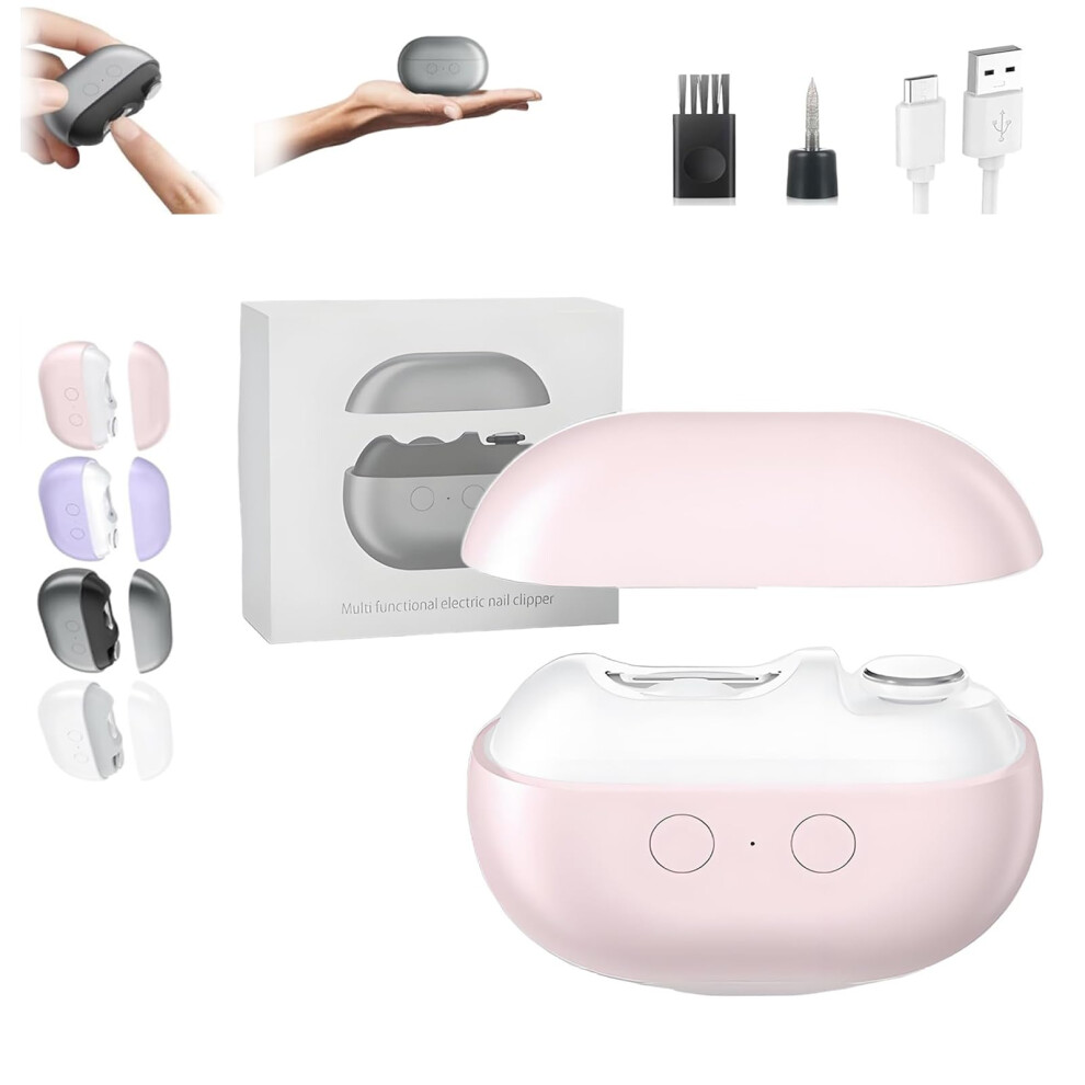 Rechargeable Electric Nail Clipper with LED Light, Precise Trimming and Polishing, Pink