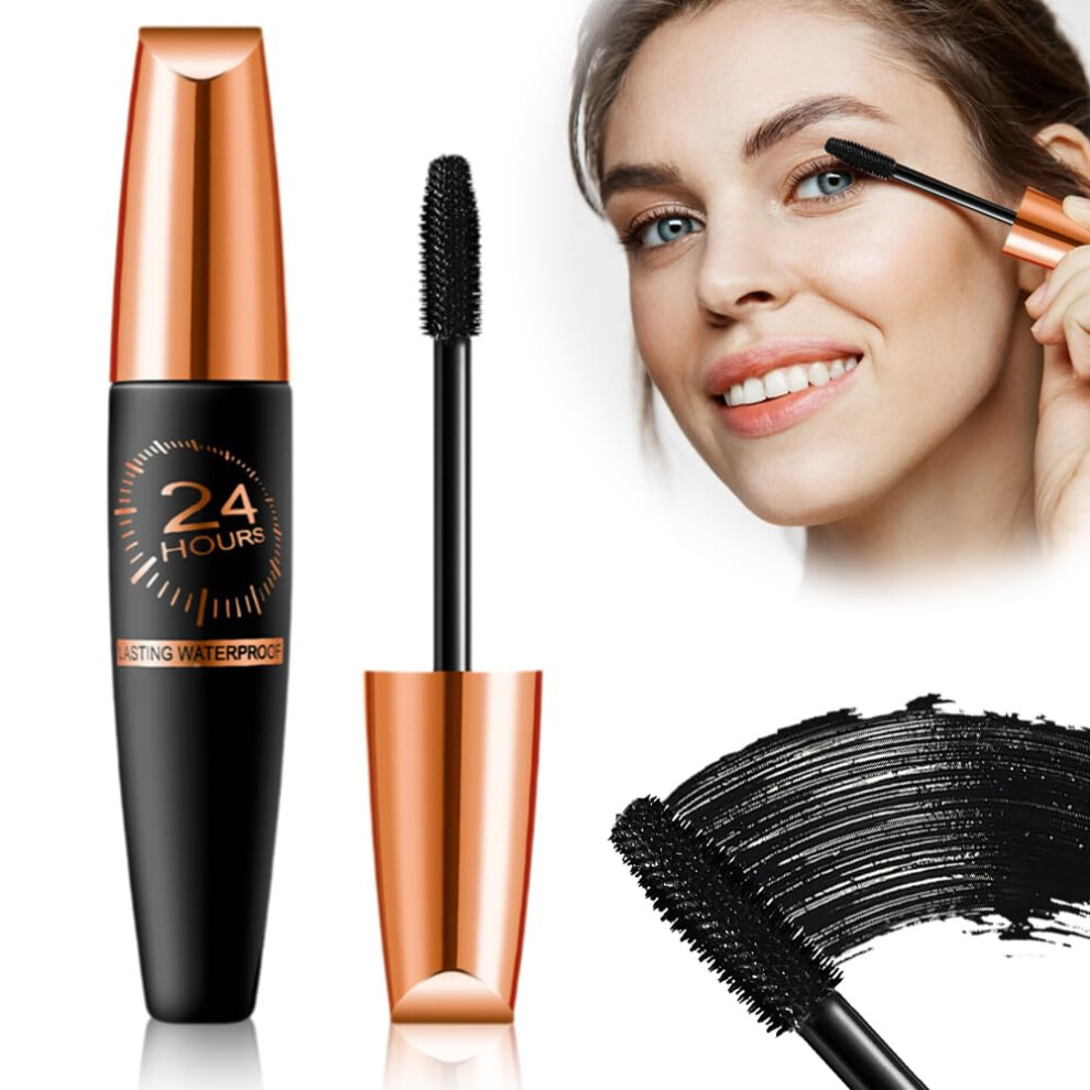 Waterproof Lengthening Mascara with Silk Fiber, LongLasting Curl and Volume, 3D Metal Wand
