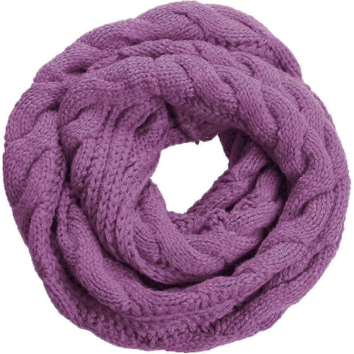 (Twist Grape Purple) Womens Thick Ribbed Knit Winter Infinity Circle Loop Scarf Premium