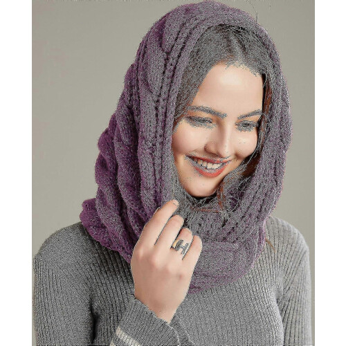 (Twist Grape Purple) Womens Thick Ribbed Knit Winter Infinity Circle Loop Scarf Premium 2