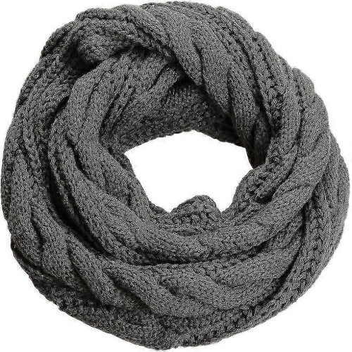 (Twist Charcoal) Womens Thick Ribbed Knit Winter Infinity Circle Loop Scarf Premium