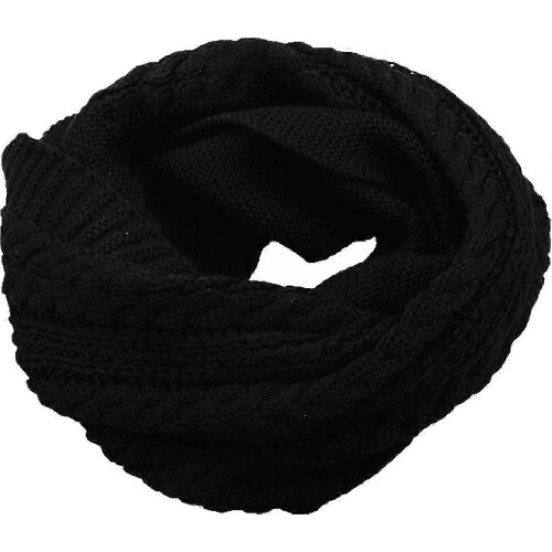 (Crochet Black) Womens Thick Ribbed Knit Winter Infinity Circle Loop Scarf Premium