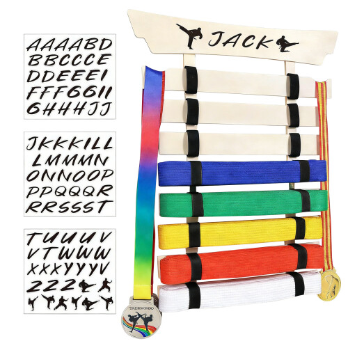 Wooden Rack for Displaying 8 Karate Belts Home Storage Solution