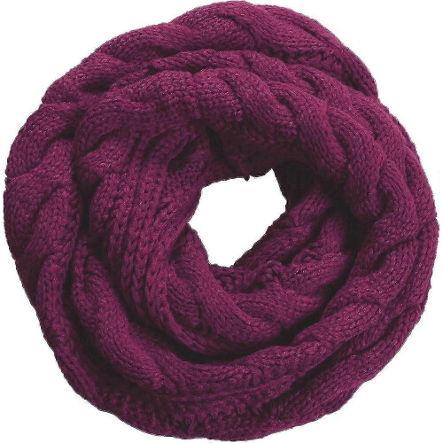 (Twist Purple Red Grape) Womens Thick Ribbed Knit Winter Infinity Circle Loop Scarf Premium