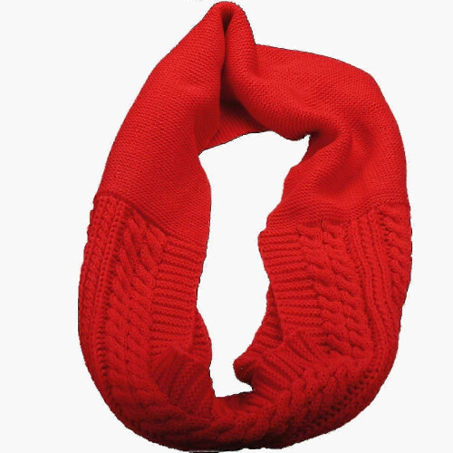 (Crochet Red) Womens Thick Ribbed Knit Winter Infinity Circle Loop Scarf Premium 2