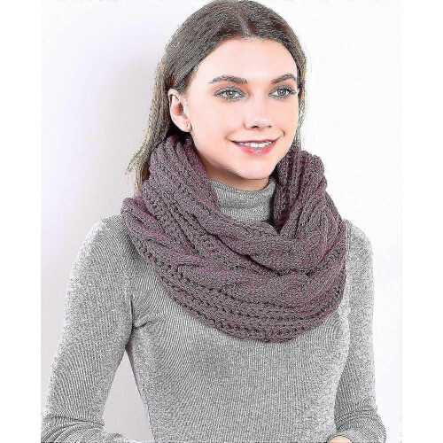 (Twist Grape Purple) Womens Thick Ribbed Knit Winter Infinity Circle Loop Scarf Premium 1