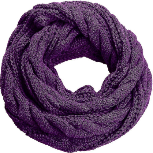 (Twist Purple) Womens Thick Ribbed Knit Winter Infinity Circle Loop Scarf Premium