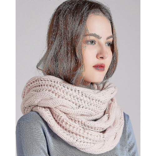 (Twist Light Pink) Womens Thick Ribbed Knit Winter Infinity Circle Loop Scarf Premium 1