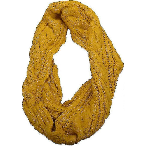 (Twist Mustard) Womens Thick Ribbed Knit Winter Infinity Circle Loop Scarf Premium 1