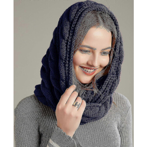 (Twist Navy Blue)Womens Thick Ribbed Knit Winter Infinity Circle Loop Scarf Premium 2