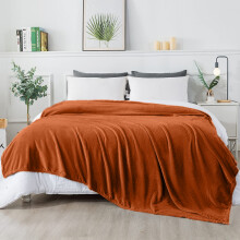 (Rust/Orange Fleece, King) Faux Fur Fleece Blanket Large Sofa Bed Warm Throw