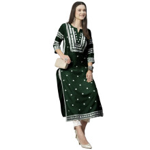 (S, Green) GoSriKi Women' Cotton Blend Chikankari Embroidered Straight Kurta