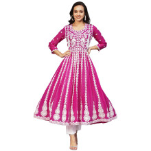 (M, Pink) ANNI DESIGNER Women' Georgette Chikankari Embroidered Anarkali Kurti
