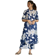 (L, Blue) ANNI DESIGNER Women' Rayon Viscose Straight Printed Kurta with Pant