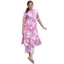 (S, Pink) ANNI DESIGNER Women' Rayon Viscose Straight Printed Kurta with Pant