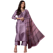 (5XL, Purple) ANNI DESIGNER Women' Rayon Viscose Solid Straight Kurta with Pant & Dupatta