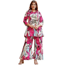 (XL, PINK) Greciilooks Women' Rayon Floral Fit Co Ord Sets