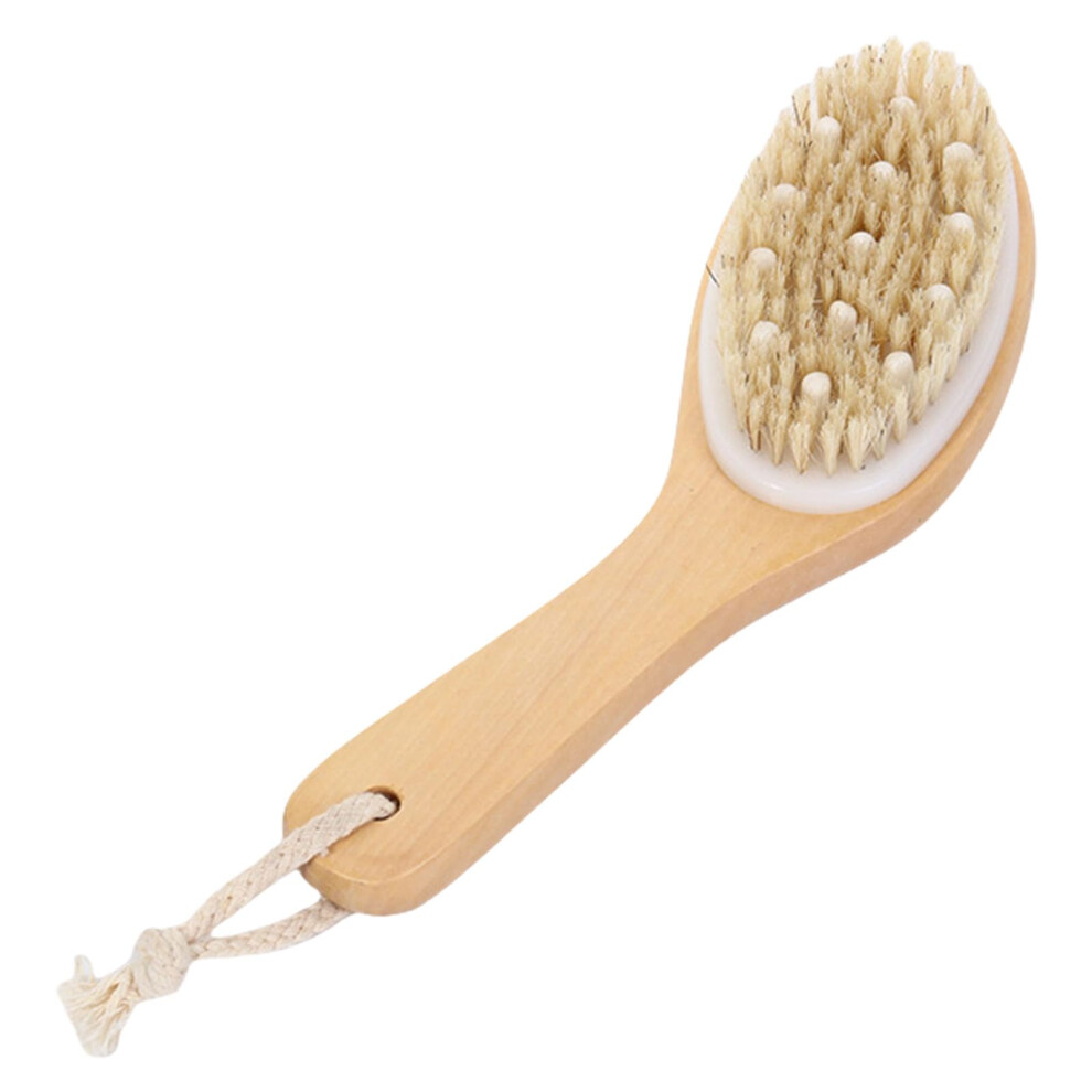 Natural Bristle Bath Brush with Wooden Handle for Gentle Skin Exfoliation and Extended Reach