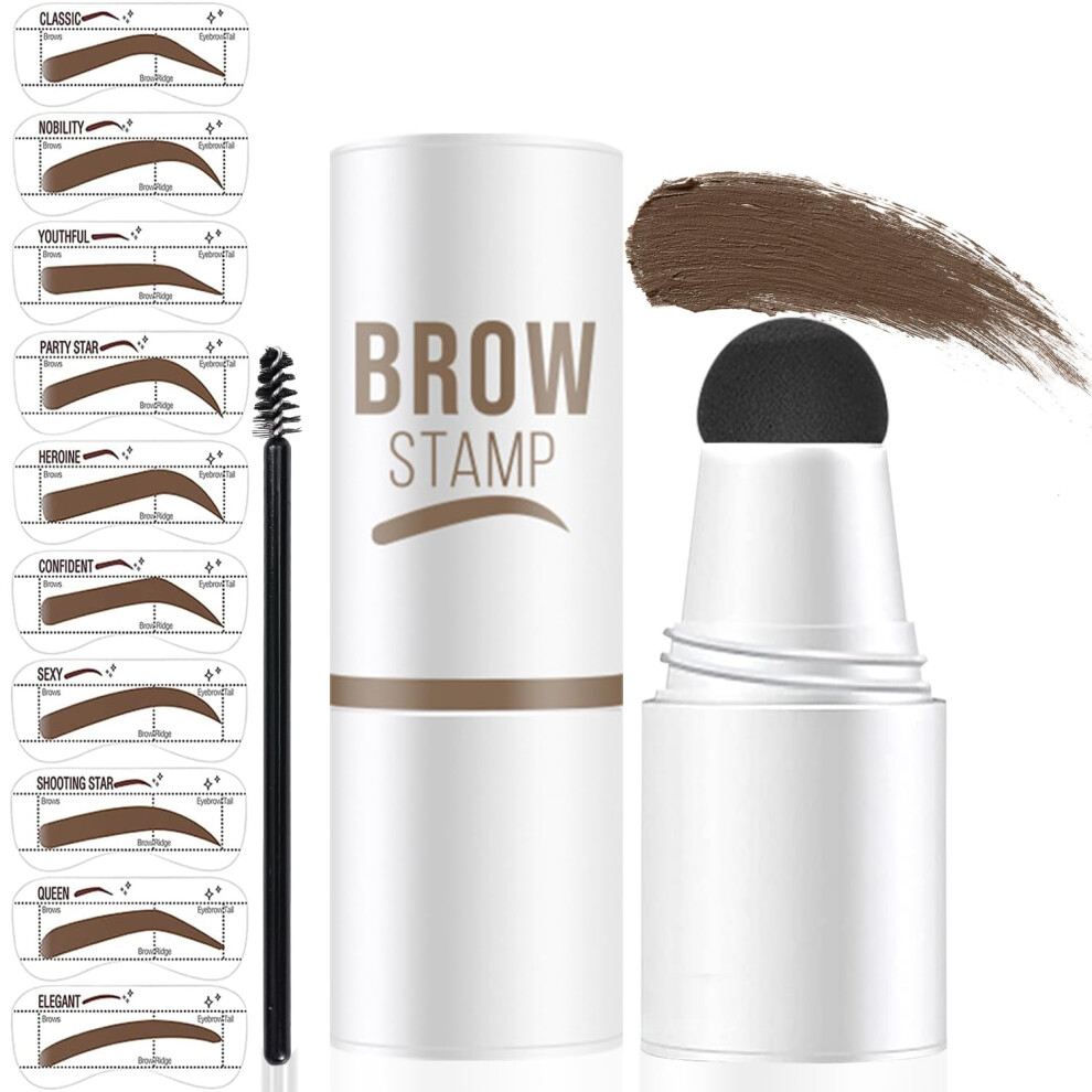 Brown Waterproof Eyebrow Stamp Kit With 10 Brow Shape Stencils, Smudgeproof Longlasting Soft